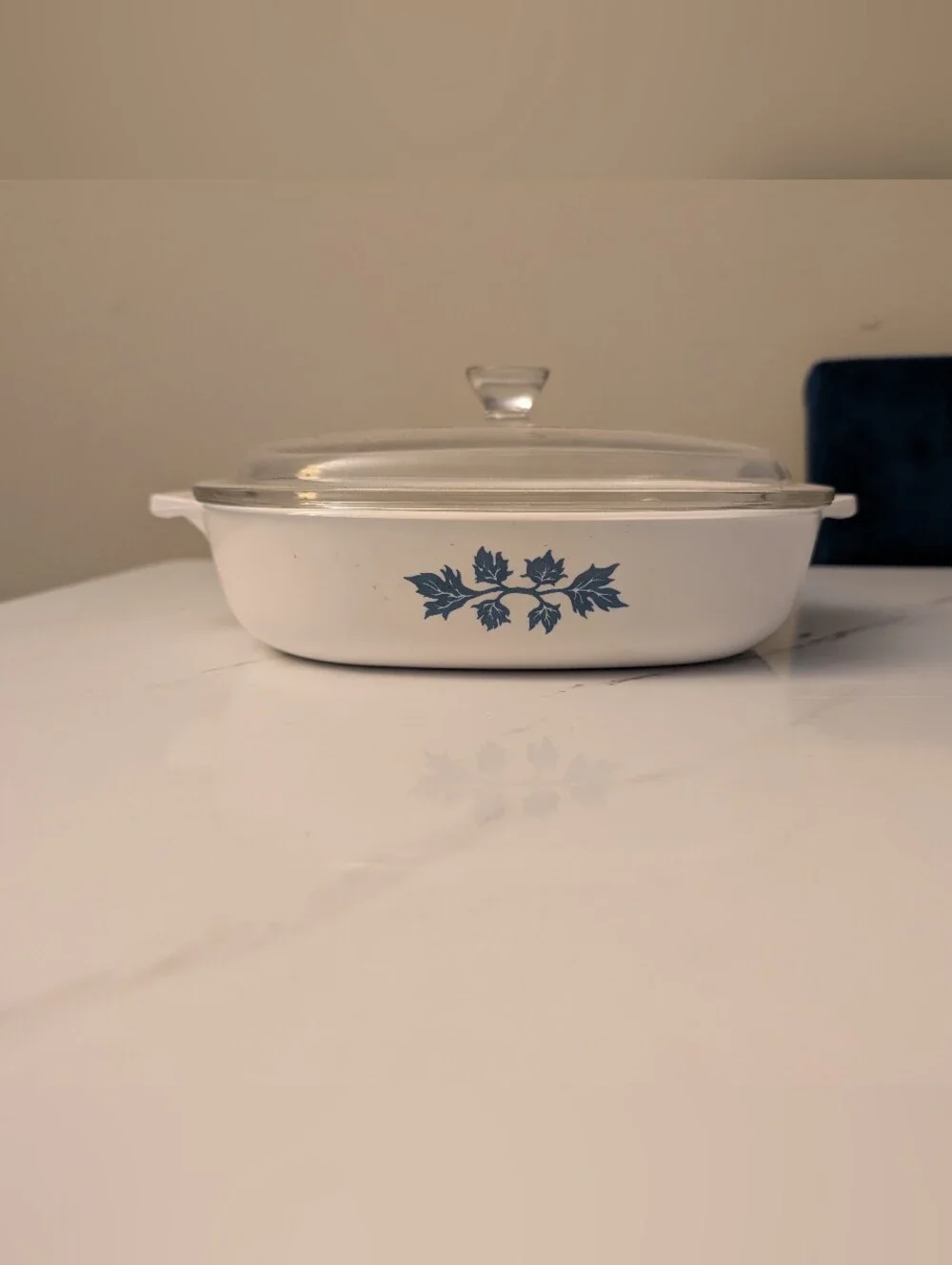 Vintage Pyroflam PF-11 Blue Leaves Casserole Dish w/ Glass Lid Netherlands MCM